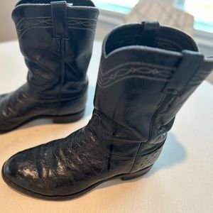 Men's Justin Black Ostrich Boots - Cowboy Western Vintage - Size 11.5 EE